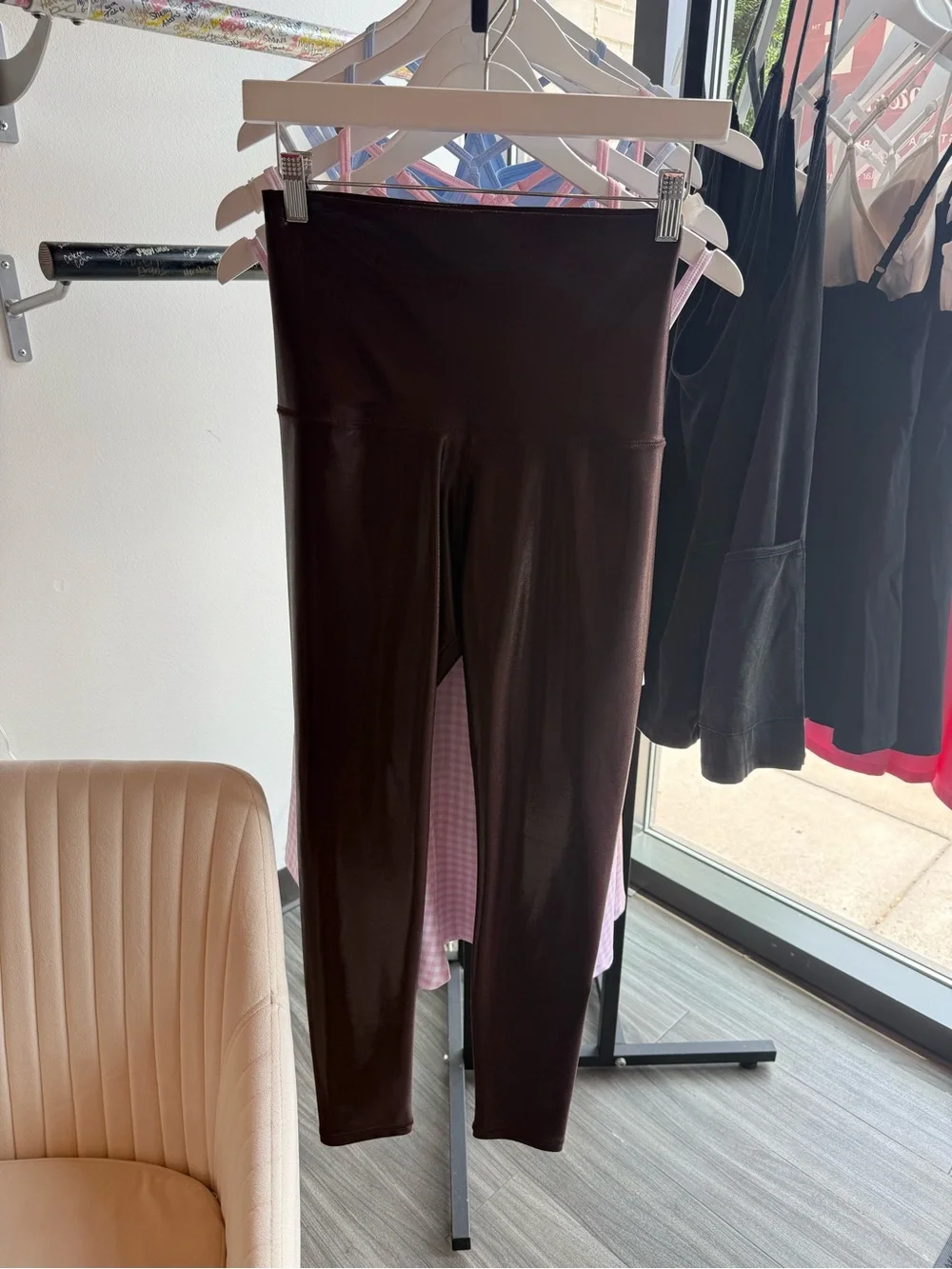 Emily Hsu Pure Barre Metallic Brown Leggings